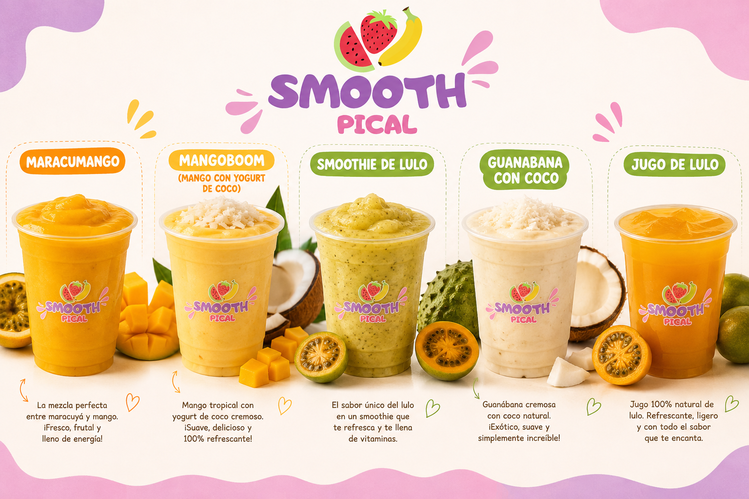 Selección de smoothies y jugos de Smooth Pical